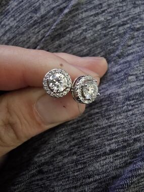 Classic White VVS1 Moissanite Sterling Silver Halo Stud Earrings